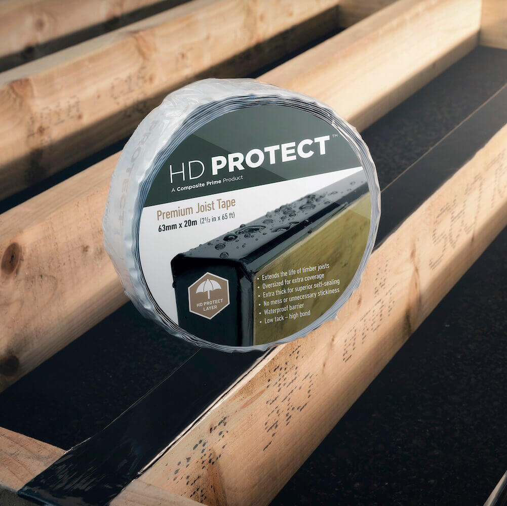 Decking tape protecting timber joists