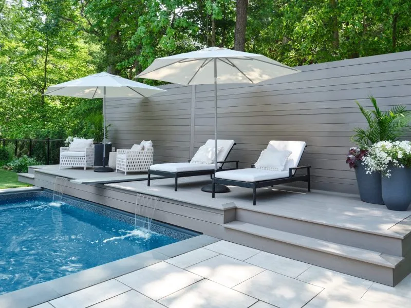Elements in Coastline used as decking and cladding for a poolside install